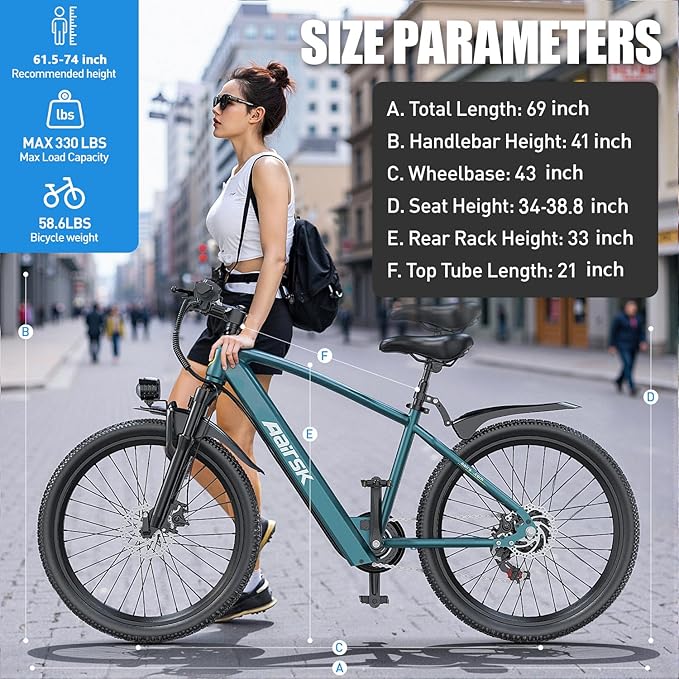Electric Bike 24" / 26", 22Mph Speed & & Peak 750W Motor, 360Wh Lithium Battery & 7-Speed Gear, Max Range 40+ Miles(Pedal-Assist), Electric Mountain Bicycle for Adults Women Men