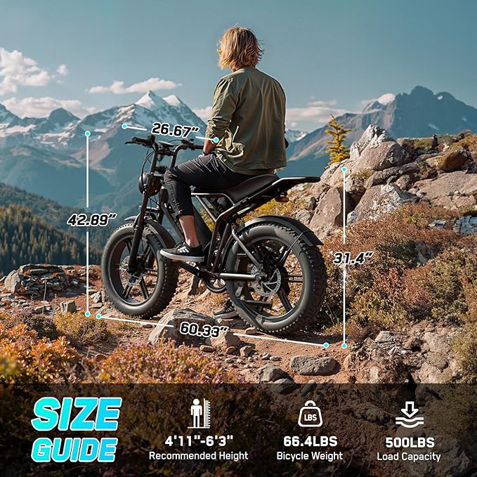 TST Electric Bike for Adults, 1500W Peak Motor 28 MPH 60/100 Miles Fat Tire Ebike with 48V 15Ah/25Ah Removable Battery 20" Electric Dirt Bike Full Suspension and 7-Speed
