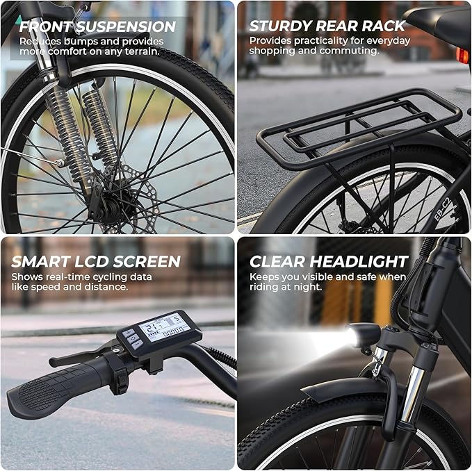 Electric Bike for Adults,26" Step-Thru EBike with 1000W Peak Motor,50 Miles 21.7MPH Adult Electric Bicycles with 48V Internal Removable Battery, Adjustable Stem,7 Speed,UL 2849 Certified