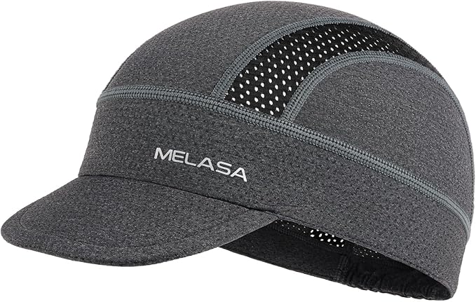 MELASA Cycling Cap, Cooling Skull Cap Helmet Liner with Sun Visor, Sun Protection Running Bike Cap for Men Women Under Helmet