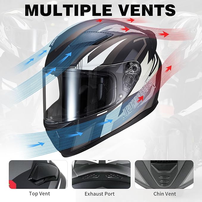 Full Face Motorcycle Helmet WS-607 DOT Approved Motorbike Racing Street Bike Helmets for Adults with Visor