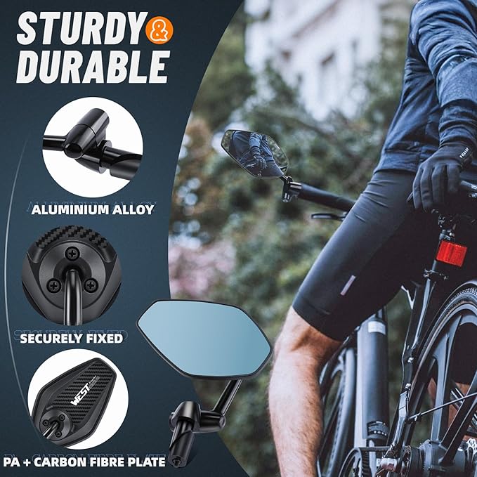 West Biking Bike Mirror, 360° Adjustable HD Shatterproof Bicycle Mirror, Aluminium Alloy Mirror Stem Provides Exceptional Stability,Handlebar-End Rear-View Mirror Suitable For E-Bike(Left)