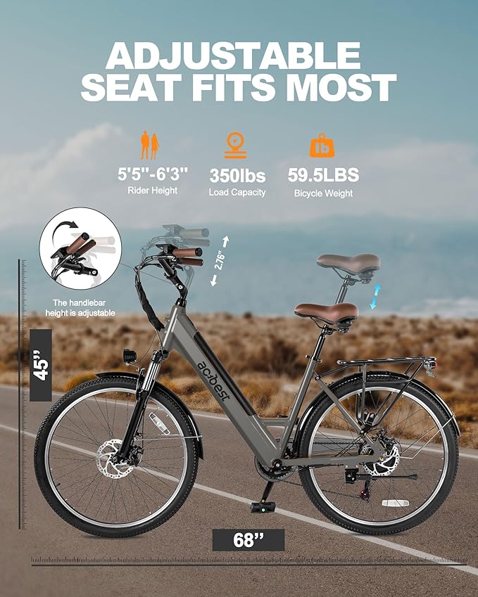 ACTBEST Electric Bike for Adults, Cores 26" Electric Commuter Bike Up to 28MPH 70 Miles, with Peak 1200W Motor, 48V 576Wh Removable Battery, 7-Speed City Cruiser Mountain E Bike for Commuting