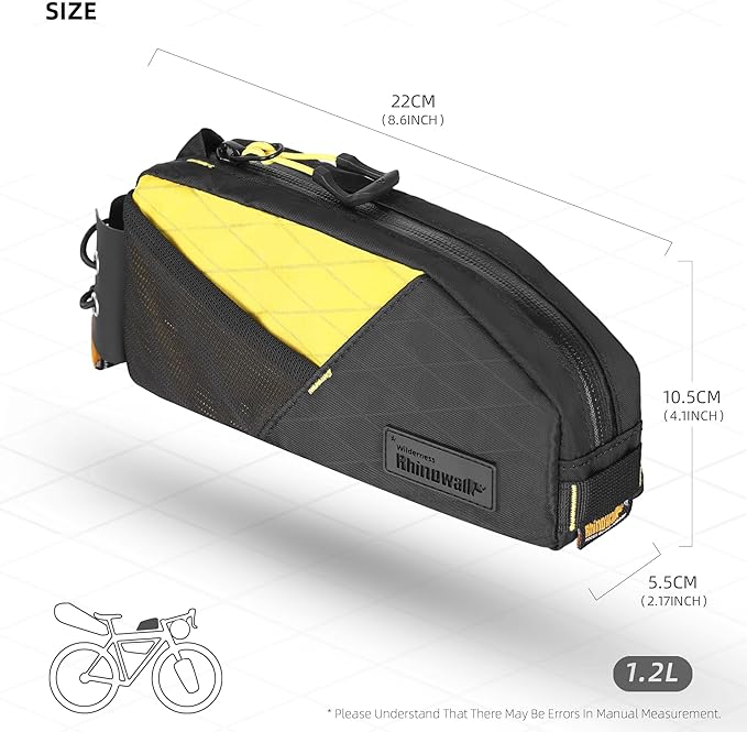 Rhinowalk Bike Frame Bag 1.2L, Waterproof Handlebar Bag with Phone Holder, Small Front Bag with Strap or Screw Mount, Fits Most Bikes – Black+Yellow