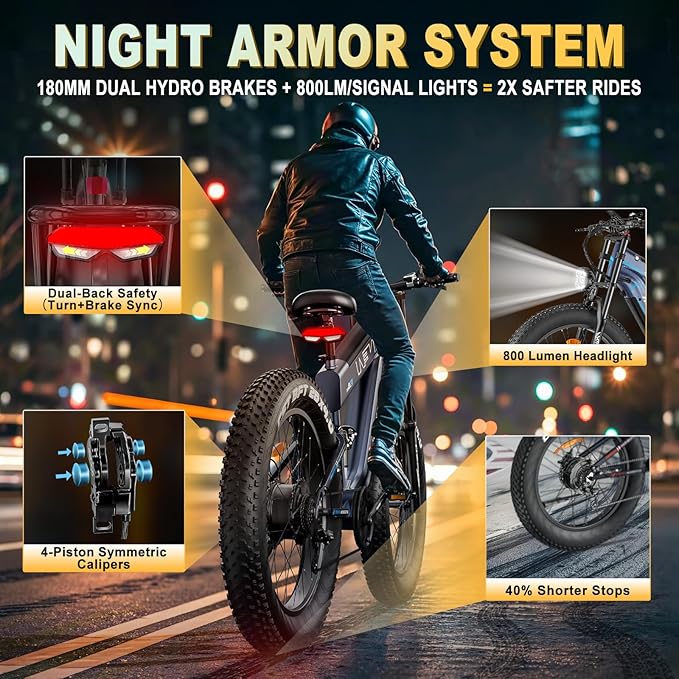 FREESKY Dual Battery Electric Bike for Adults, 48V 41AH 160 Miles Long Range E Bike, 4000W Motor 40MPH+, 26" Fat Tire Fast Mountain EBike, Full Suspension & Hydraulic Brakes, UL 2849 Certified by TÜV