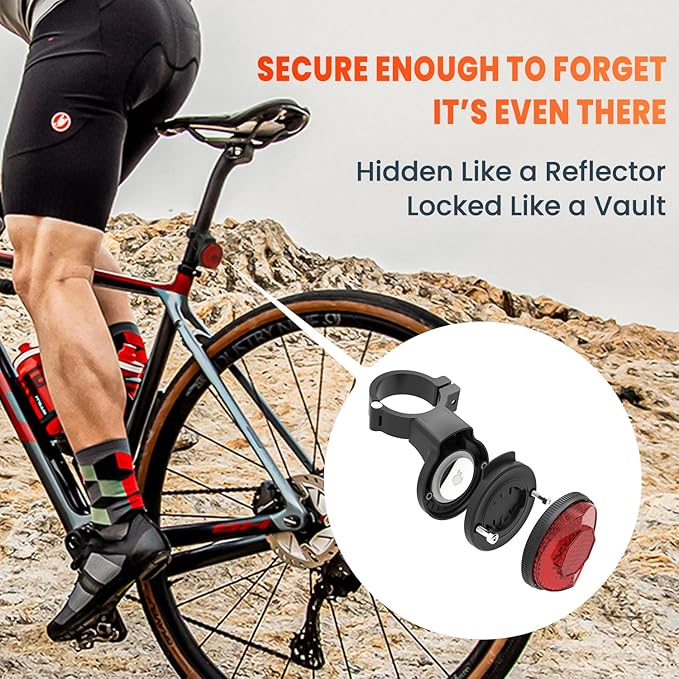 Hidden Bike GPS Tracker Mount – Compatible with Apple AirTag & Garmin Varia, Anti-Theft Reflector Seatpost Holder for Mountain, Road, Electric Bikes