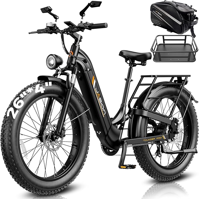 Jasion Thunder/PRO/ST Electric Bike,2000W/1800W Peak Ebikes for Adults,26''Fat Tire Best Ebike for Men,90/80 Miles with 1040Wh/864Wh Battery,35/30+MPH Max Speed Bicycles,500/400LB Capacity