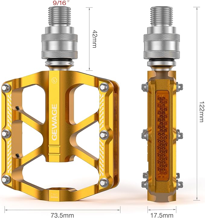 Bike Bicycle Pedals - 9/16” Quick Release Pedals Aluminum Flat Pedals - 3 Bearings Bicycle Pedals with Reflectors for Mountain Road BMX MTB Folding Bike
