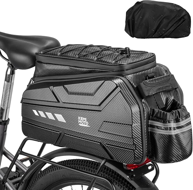 KEMIMOTO Bike Rear Bag, 11L/20L/40L EVA Hard Shell with Waterproof Cover, Bicycle Trunk with Shoulder Strap for Commuter Travel Outdoor