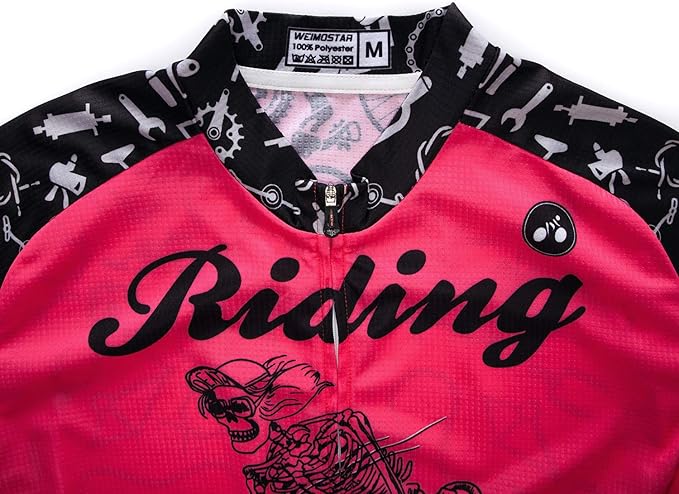 Men Cycling Jersey Skull Bike Short Sleeve Tops Quick-Dry Reflective 3-Pockets S-3XL