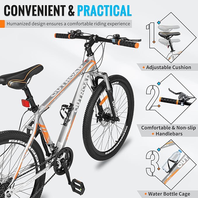 26 inch Mountain Bike 7/21 Speeds Lightweight Cycling Bicycles, Dual Disc/V Brake,Bicycle for Men and Women, Adult Bike, Road Bike