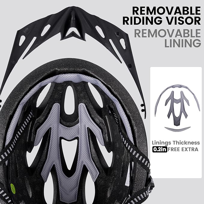 Adult Bike Helmet for Commuting and Cycling, Bicycle Helmet with Rechargeable Rear LED Light & Magnetic Goggles & Removable Sun Visor, Mountain and Road Bicycle Helmets for Men and Women 3 in 1