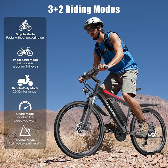 Electric Bike for Adults, 1000W Peak Ebike, 50Miles 21.7MPH Electric Mountain Bike, 26" Adult Electric Bicycle with 48V Removable Battery, Fenders,7 Speed, Front Suspension, UL 2849 Certified