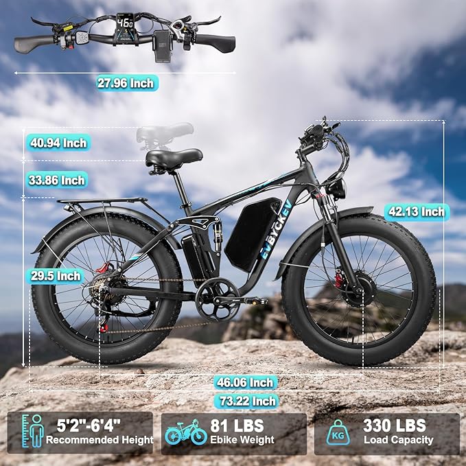 9000W Peak Dual Motor Ebike for Adults 47 MPH Fast Electric Bike, 58V Max-Output 1972 Wh Up to 105 Miles Ebikes,24" Fat Tire E-Bike,Full Suspension Electric Bicycle for Mountain Commuter Snow