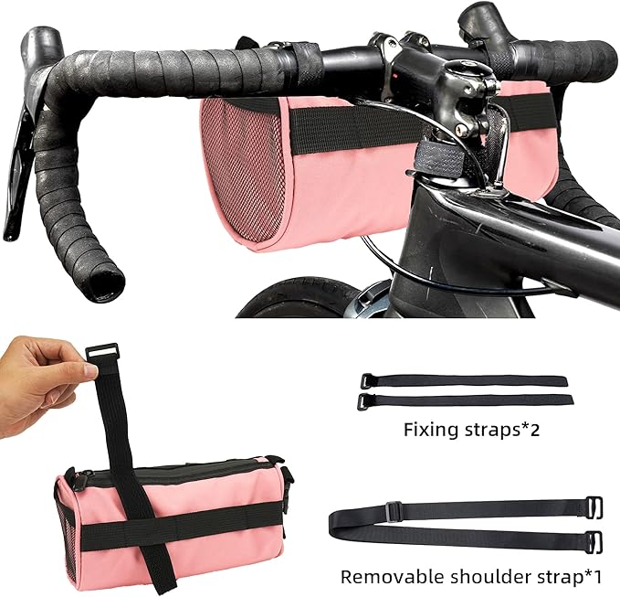 Bike Handlebar Bag for Bicycle, Nylon Cycling Front Bag with Side Pockets and Elastic Cord, Compact Storage Pouch for Commuting, Travel and Daily Riding