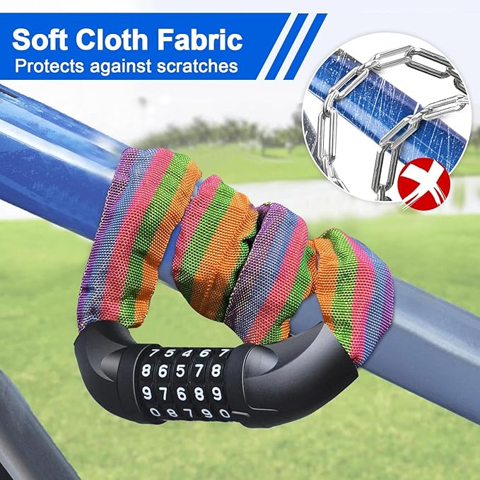 NDakter Bike Lock, 5 Digit Combination Heavy Duty Anti Theft Bicycle Chain Lock, 2.62/3.2/4.27/5/6Ft Long, High Security Resettable, Suitable for Bike, Scooter, Door, Gate, Fence-4/6mm Thick