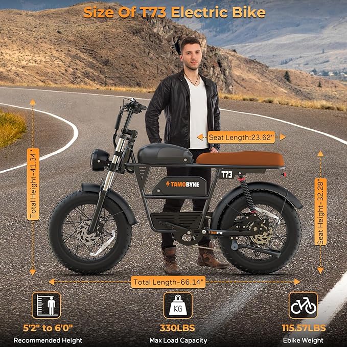 T73 Series Electric Bike for Adults,1000W/1500W/3000W Motor,30/33/37.5MPH 34-120 Miles,48V15.6/41.6 AH Electric Bikes,20 * 4 Fat Tire Ebike Hydraulic Brake Full Suspension Off-Road Riding