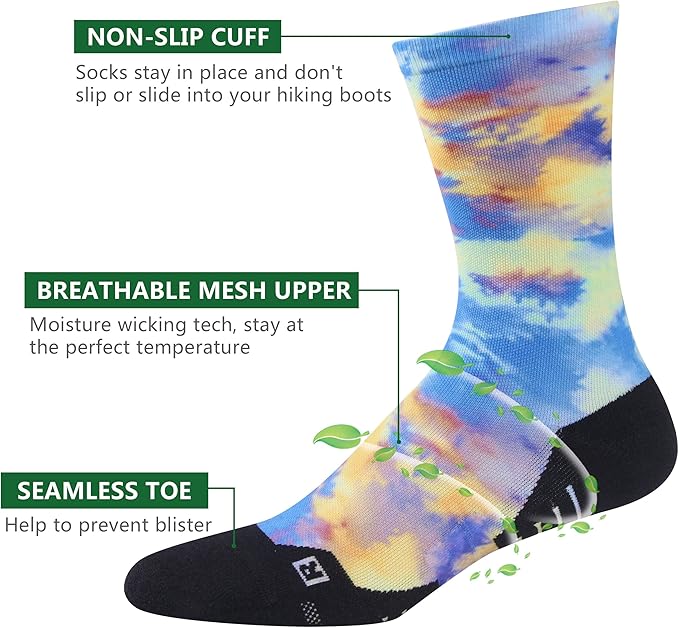 HUSO Hiking Socks Men Women Fashion Novelty Digital Printing Sports Crew Socks 3, 4 Pairs