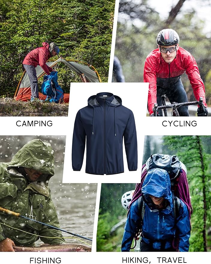 COOFANDY Men's Light Rain Jacket with Hood Packable Waterproof Raincoat Golf Rain Gear Travel Hiking Windbreaker