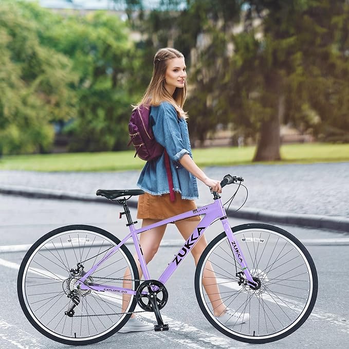 ZUKKA 700C Road Bike for Adult 7 Speed Road Bike Hybrid Road Bicycle Aluminum Frame/Dual-Disc Brakes/Multiple Colors