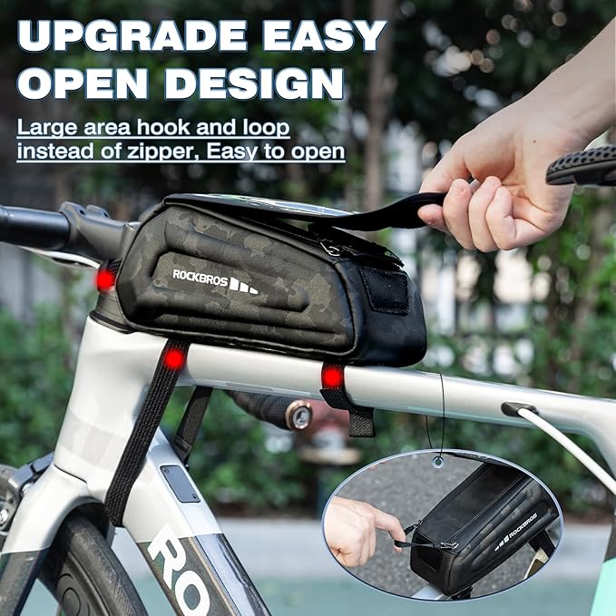 ROCKBROS Bike Phone Front Frame Bag Bicycle Top Tube Handlebar Bag 3D EVA Bike Phone Mount Holder Bag Bike Accessories Cycling Pouch 1.7L Compatible Phones Under 7”