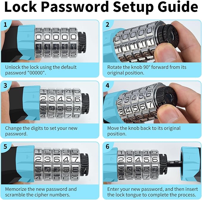 Bike Chain Lock Upgrade Metal Digital Dials 3.2Ft Long High Security Heavy Duty Anti Theft, 5 Digit Combination Keyless Bicycle Lock for Bike/Electric Scooter/Ebike/Motorcycle(Sky Blue)