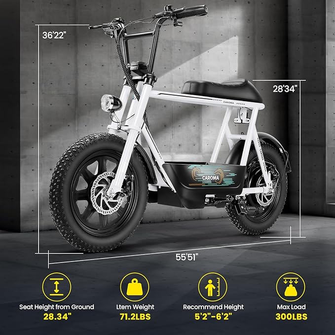 Caroma Peak 1200W/1000W/800W/500W Electric Scooter with Seat,16"/20" Fat Tire Ebike All-Terrain,Max 30Miles&20MPH Electric Scooter Adults,Electric Motorcycle Adults with Storage Basket for Cargo&Pets