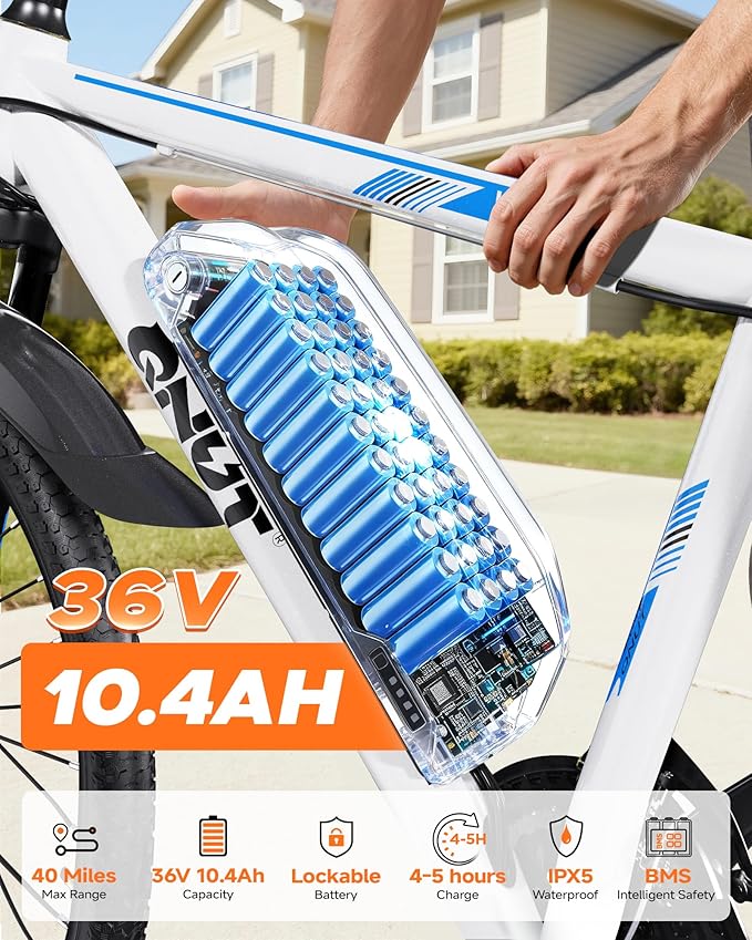 350W Full Aluminum Electric Bike for Adults & Teens, Upgraded Adjustable Handlebars, 21-Speed 26" Commuter E-Bike with Dual Disc Brakes, 40-Mile Range, Mountain Bike for Men/Women