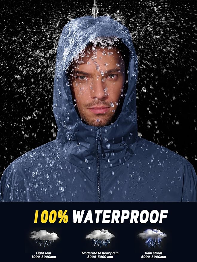 Men's Pullover Rain Jacket Waterproof Windbreaker Lightweight Packable Raincoat for Cycling Running Hiking Golf