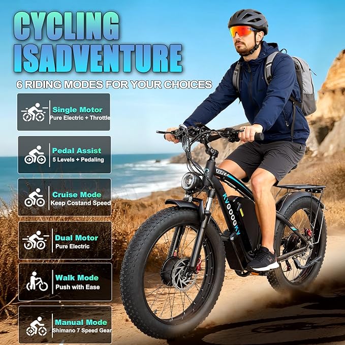 9000W Peak 58V Max-Output Ebike for Adults, Powerful 34Ah Battery Dual Motor Ebike, 47MPH Top Speed Fast E-Bike, Up to 105 Miles 24"x4.0 Fat Tires Electric Mountain Bicycle for Sand Beach Snow