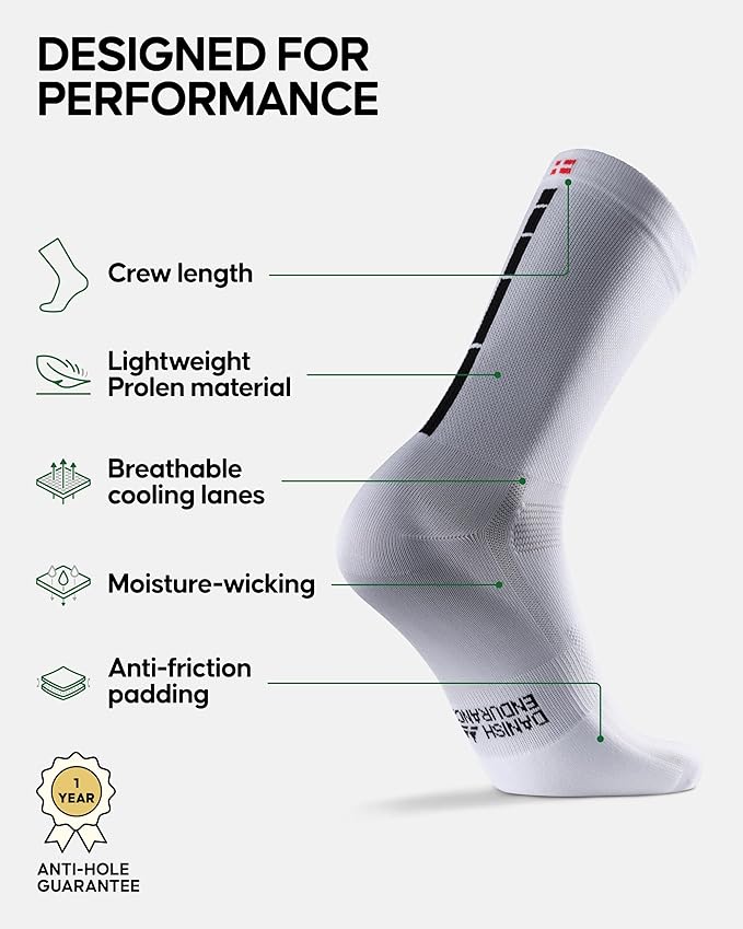 DANISH ENDURANCE Cycling Socks, Crew Length, Breathable, Cushioned, Biking Socks for Men & Women, 3 & 5-Pack