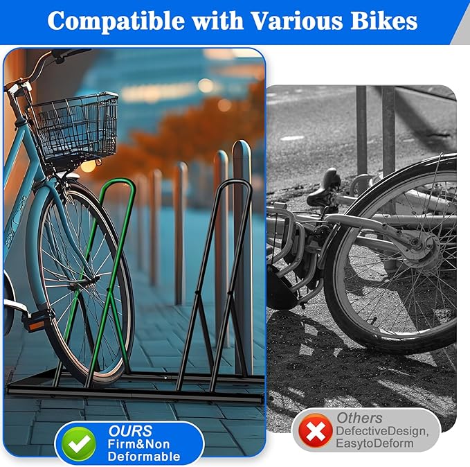 Tuenort 2 Bike Rack, Parking Bike Stand, Outdoor For Mountain Floor Bike Rack, Heavy Duty For Bicycle Garage, Space-Saving Bicycle Holder For Home, Yard, Office, Black