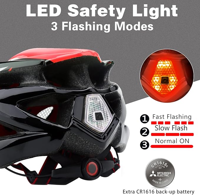 Basecamp Bike Helmet for Women Men with LED Safety Light Removable Sun Visor Lightweight Bicycle Helmet Adjustable Breathable Mountain & Road Cycling Helmets for Adult