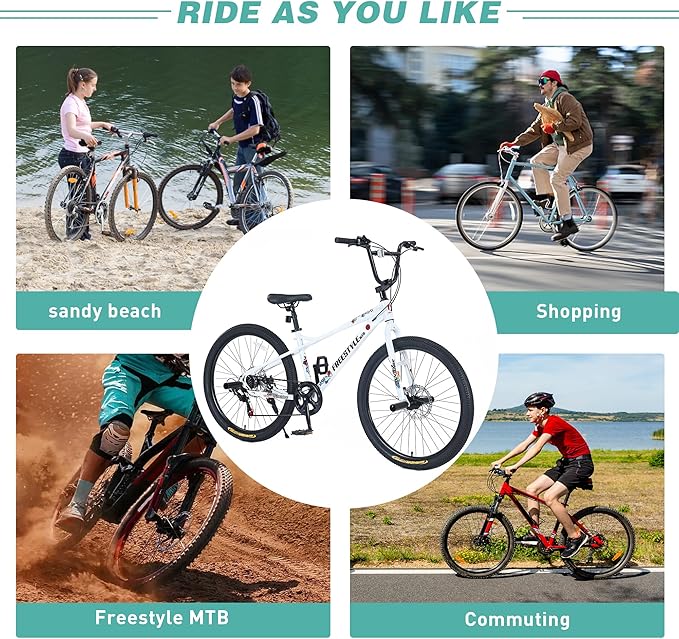Freestyle Teen Bike Double Disc Brakes 26 inch BMX Bike High-Aluminum/Carbon Steel Frame, for for Teen Bike and Adult Bikes, with 2 Pegs, Bicycles for Men and Women, Multiple Colors