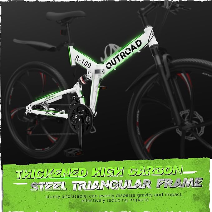Betterland 26 Inch Adult Folding Mountain Bike, 21 Speeds Full Suspension Foldable Bikes, Dual Disc Brake, High Carbon Steel Frame Bicycle for Men Women