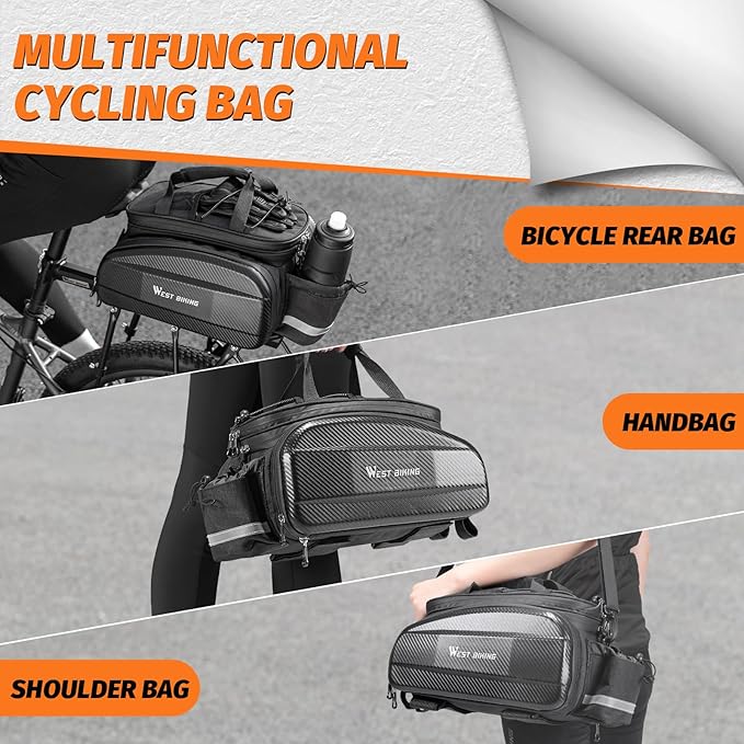 West Biking Waterproof Hard Shell Bike Rear Rack Bag 31L Capacity EVA Bicycle Trunk Pannier Bag for Commuting Touring Mountain Road E-Bike with Rain Cover (Black-3: 31L capacity)