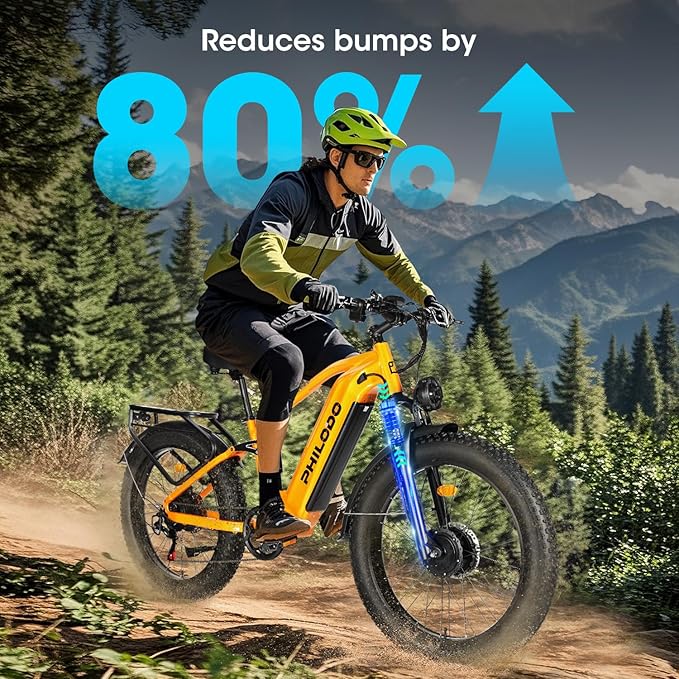PHILODO Electric-Bike for Adults, Dual-Motor-Ebike Hunting-Ebike 5000W, 60V 32AH Long Range Dirtbike, Fat-Tire-Electric-Bicycle, Full Suspension for Off-Road Snow Sand