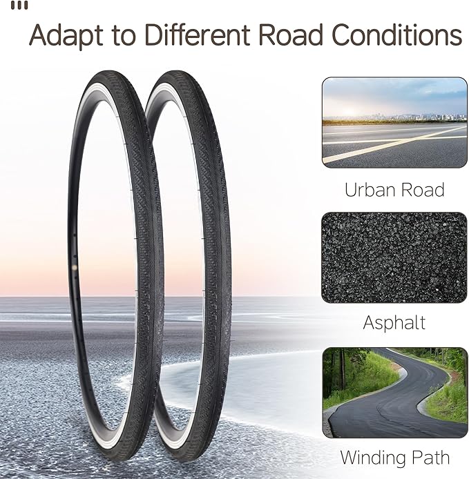 MEGHNA Bike Tire 700C Road Bike Foldable 700 x 25/28C Tire for Road Racing Anti Slip 25/28-622mm Replacement Tire for Fixed Gear Hybrid Bike Commuter Bike
