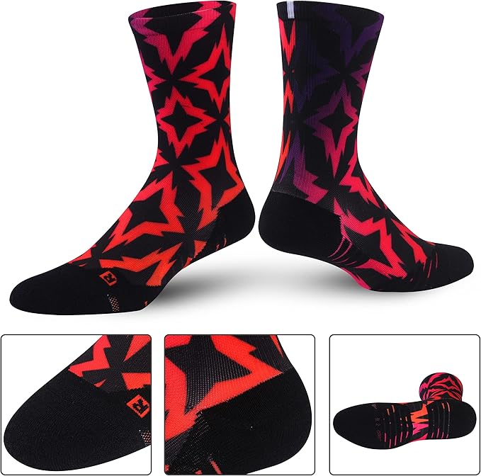 HUSO Unisex Funky Digital Printed Athletic Crew Hiking Cycling Socks 4 Pairs