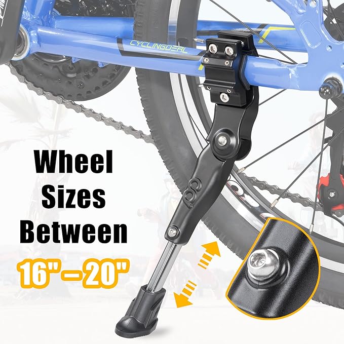 CyclingDeal Adjustable Rear Mount Bicycle Kickstand | Sturdy & Durable Bike Kickstand for 24-29" Adult & Kid Bicycles, MTB & 700C Road/Hybrid Bikes | Premium Quality Full Aluminium w/New Clamp Design