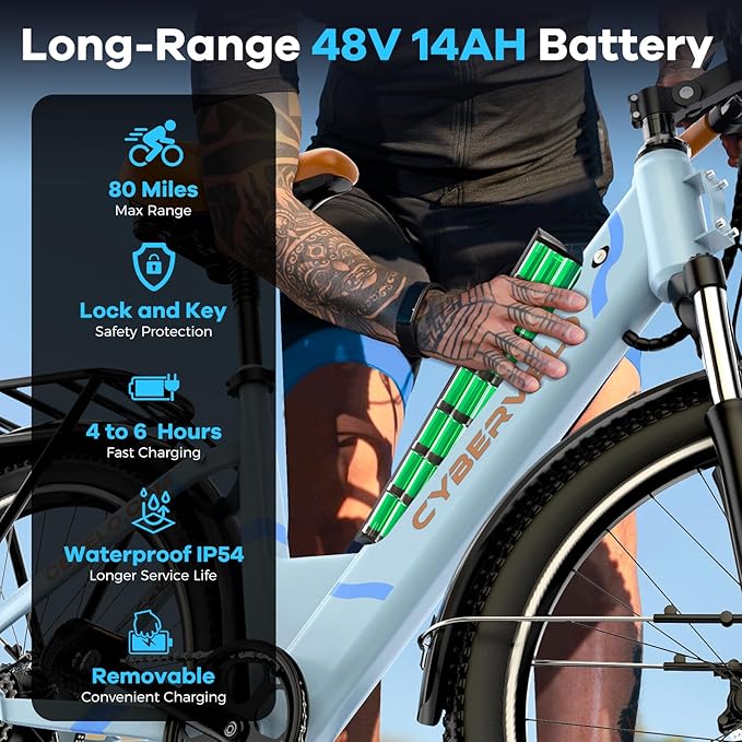 Aelith 26" Electric Bike for Adults – Powerful 1000W Motor, 48V Removable Battery, 7-Speed, Front Suspension & LCD Display – Commuter and Mountain EBike for Women