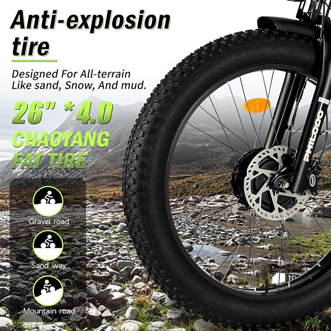 5000w Dual Motor Electric Bicycles, 60V Battery E-Bike with 45 MiIe P-Hour Electric Bike for Adults, 26 Fat Tire Hunting Ebike for All Terrain, Full Suspension Electric Ebike