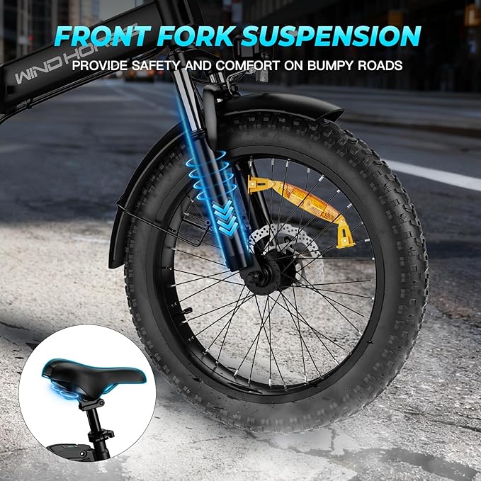 Foldable Electric Bike, Peak 983W Motor Ebike, 40-70 Miles & 20 MPH, 48V Removable Battery, 20" Fat Tire All-Terrain Electric Bicycle for Adults with 7-Speed, Suspension, Rear Rack, UL2849 Certified