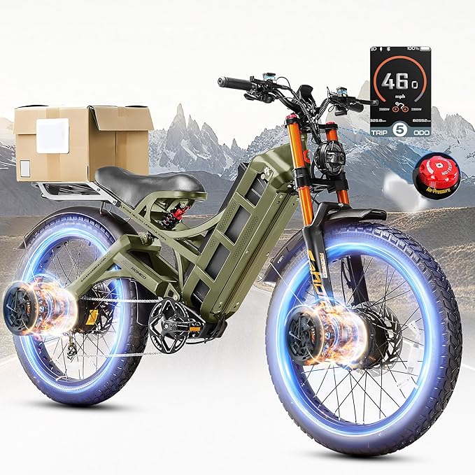 eAhora 2025 Latest Romeo Pro 3/2/Pro 5600W/50Mph 4000W/46Mph Dual Motor Electric Bike for Adults, 60V/80Ah 52V/70Ah 250+Miles Long Range Ebike 26''*4.0 Fat Tire Full Suspension Off-Road Ebike, UL2849