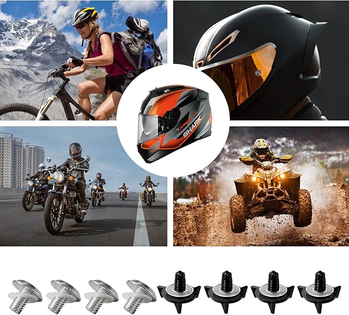 8 PCS Motorcycle Helmet Screws, Universal Helmet Visor Screws with Rubber Washers, Replacement Fixing Screws for Helmet Visor, Hardware Kit with Motorcycle Helmet Bolts