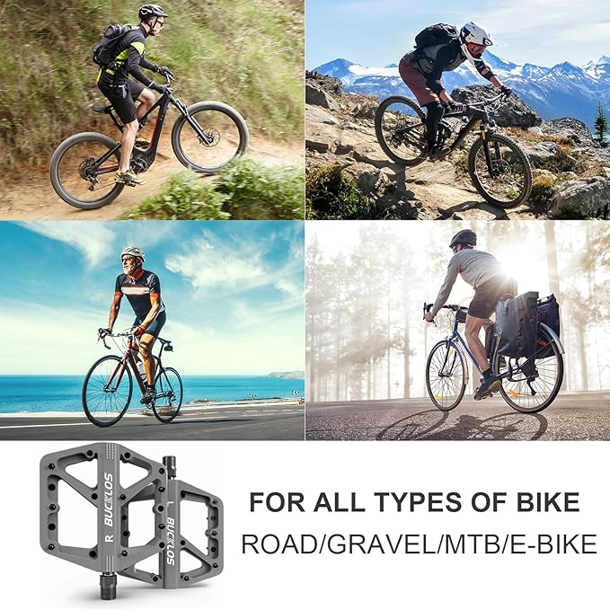 BUCKLOS Mountain Bike Pedals MTB Pedals Flat, Adult Bicycle Road Bike Large Platform Nylon Non-Slip Pedal for Gravel Bike/Hybrid Bike 9/16"