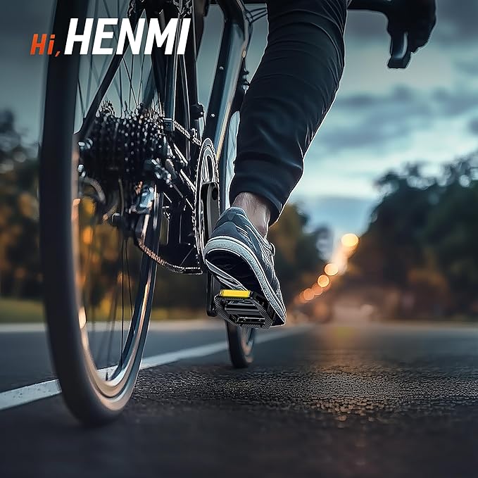 HENMI Bike Pedals,Fits Most Adult Bikes,9/16" Bicycle Pedals with Reflective Strips, Bike Pedal Replacement,Fits Most Adult Road EBike MTB Bicycles for Men and Women（HMBP-D03）