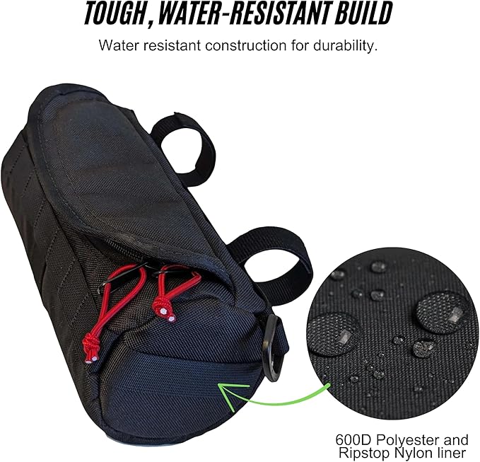 Handlebar Bag (Black & Red) | 2 Liter Capacity | Spacious Bike Bag w/ 2 Extra Long Buckle Straps & 1 Hook-and-Loop Strap | Water Resistant Front Basket | Bike Accessories | Made in USA