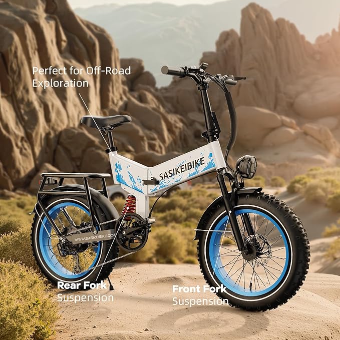 1500W Folding Electric Bike for Adults,52V 20Ah Removable Battery Ebike with 30+MPH 70 Miles Max,20" x4.0 Fat Tire E-Bike, Foldable Dual Suspension Electric Bicycle for Commute,Mountain