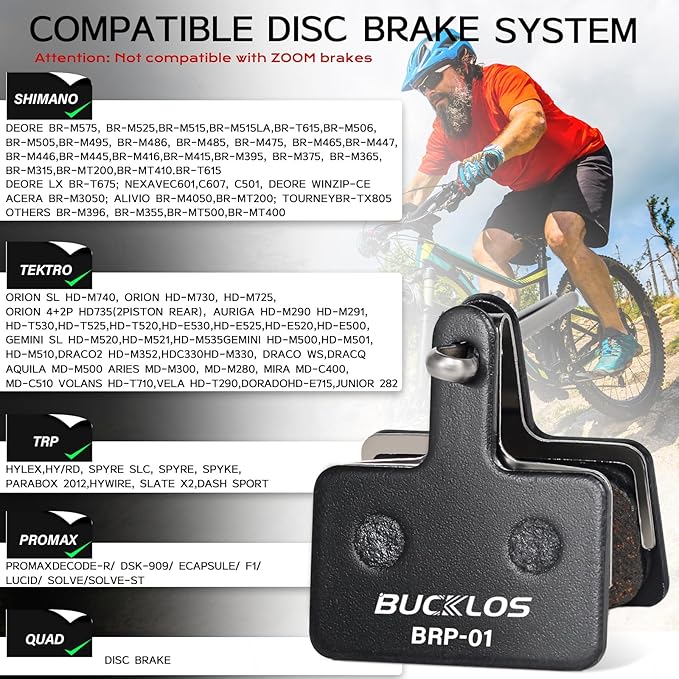 BUCKLOS Bike Disc Brake Pads for TRP Tektro Shimano MT200 Deore Br-M575 M525 M515 T615 T675 M505 M495 M486 M485 Ridstar Q20,Bicycle Disk Brakes Pads for Mountain Bike/Electric Bike/Road/Scooter/Ebike